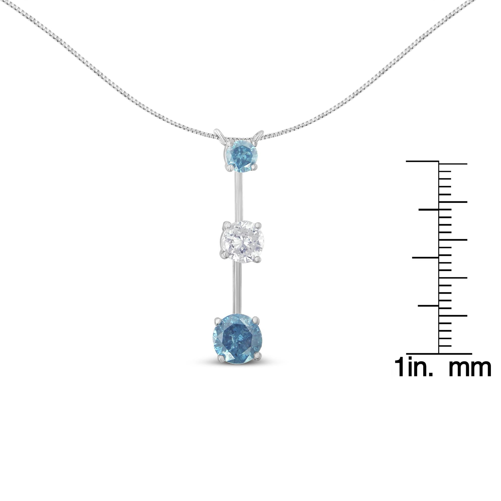 Collana con ciondolo in oro bianco 14 carati con diamanti bianchi e blu trattati da 1 1/2 ct (HI, I1-I2) - Friggin Jewelry