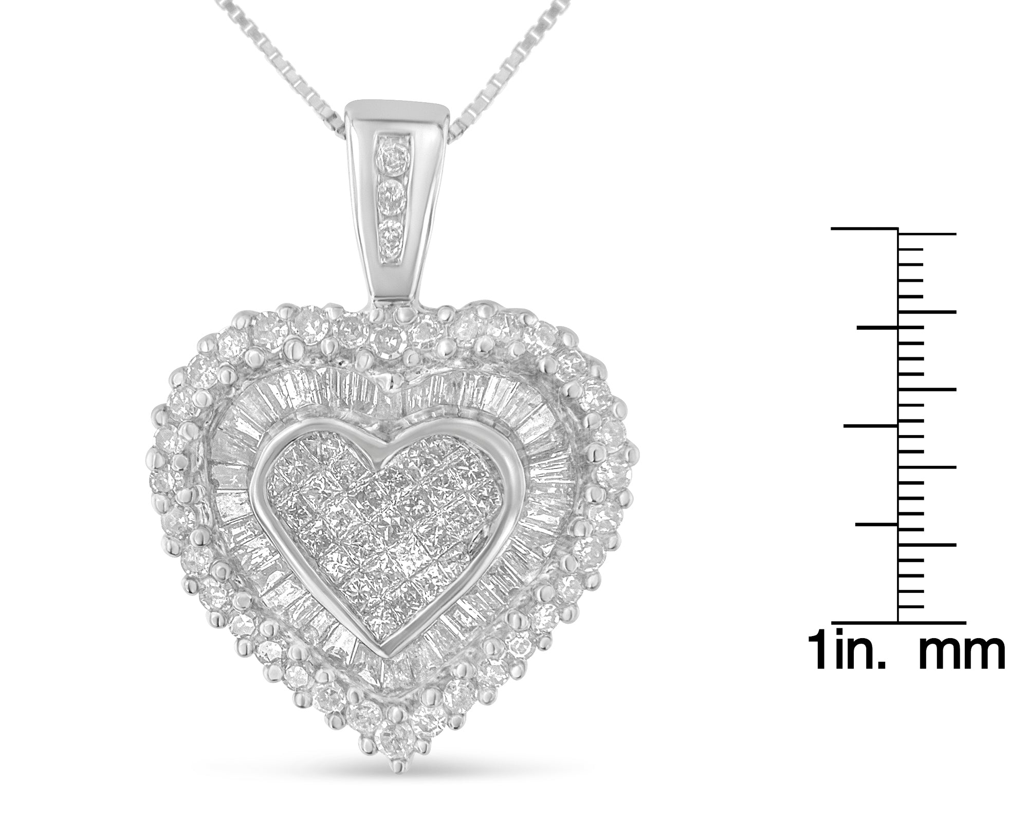 10K White Gold 1 cttw Multi Cut 1 cttw Diamond Heart Pendant Necklace (H-I, I1-I2) - Friggin Jewelry