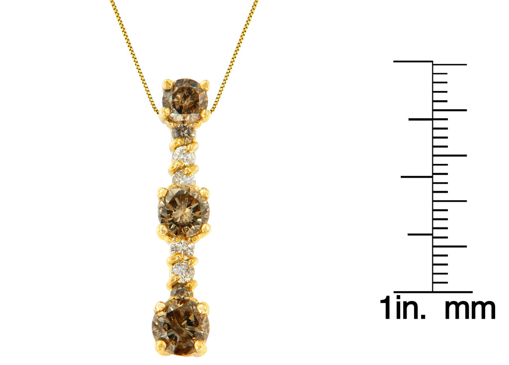 Collar con colgante de gota de diamantes blancos y champán de talla redonda de 1 ct en oro amarillo de 14 quilates (IJ, I1-I2) - Friggin Jewelry