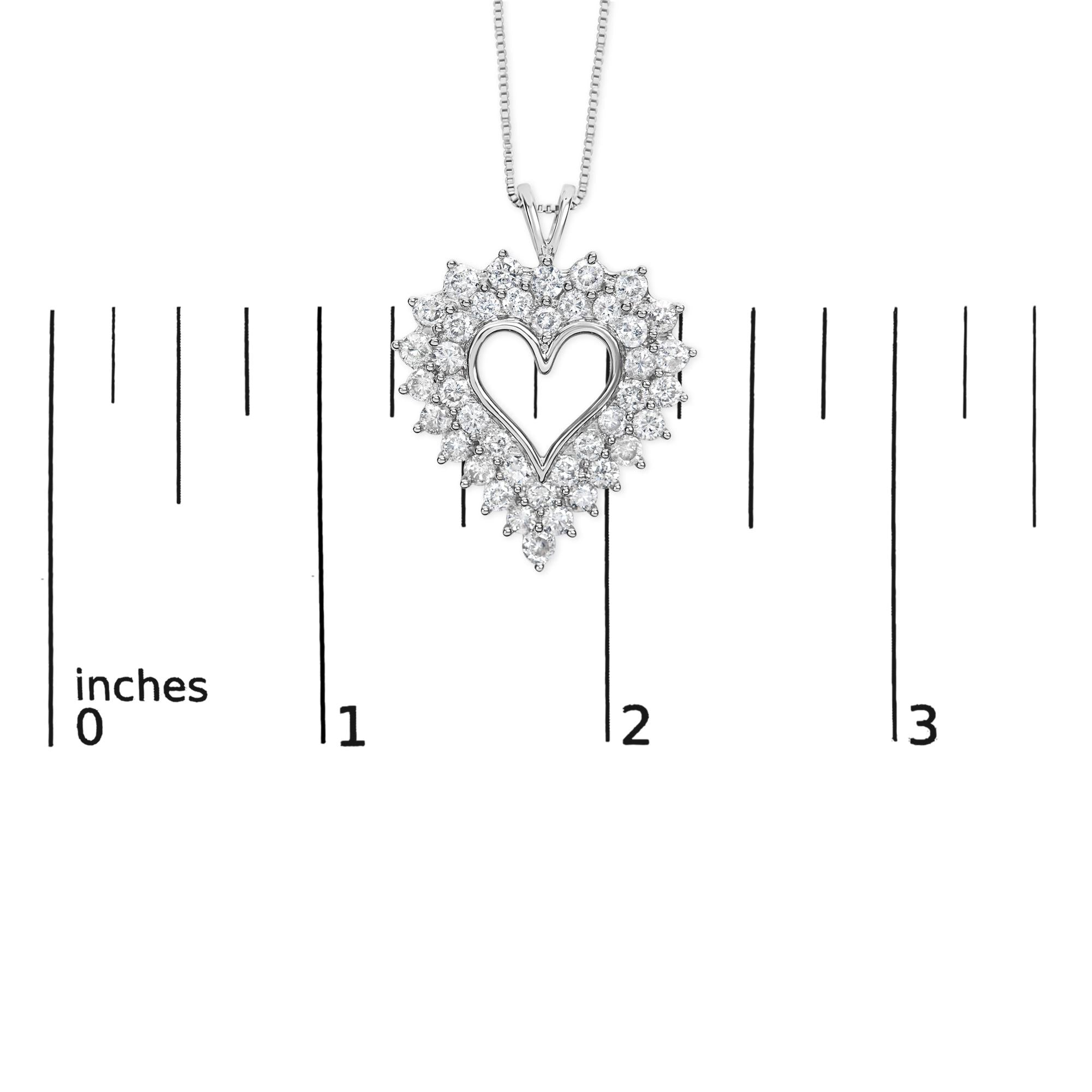 925 Sterling Silver 4.0 Cttw Diamond Two Row Open Heart 18" Pendant Necklace (I-J Color, I2-I3 Clarity) - Friggin Jewelry