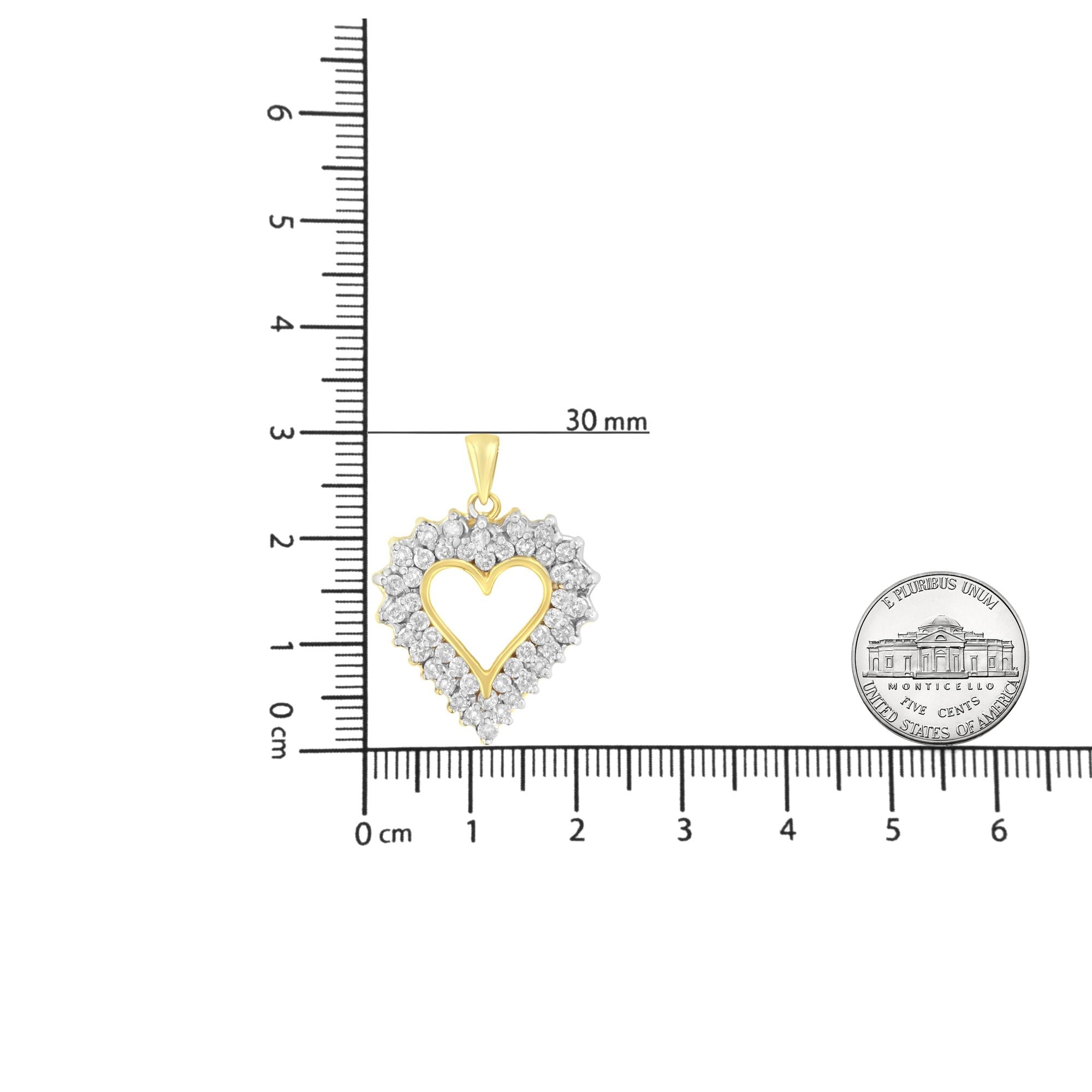 14K Yellow Gold Plated .925 Sterling Silver 4.0 Cttw Diamond Shadow Frame Heart 18" Pendant Necklace (J-K Color, I1-I2 Clarity) - Friggin Jewelry Premium