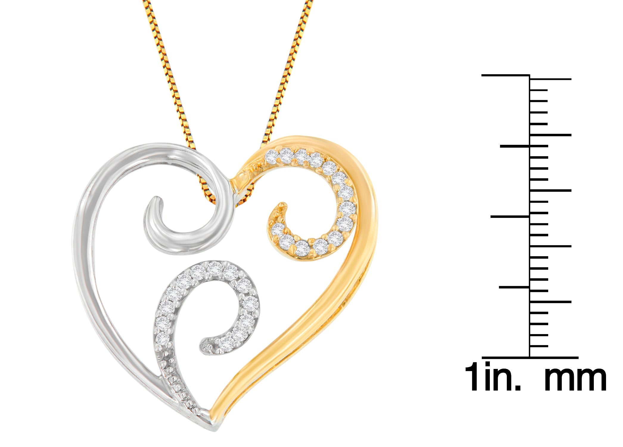 10K Two-Toned Gold 1/10 cttw Round Cut Diamond Swirl Heart Accent Pendant Necklace (H-I, I1-I2) - Friggin Jewelry