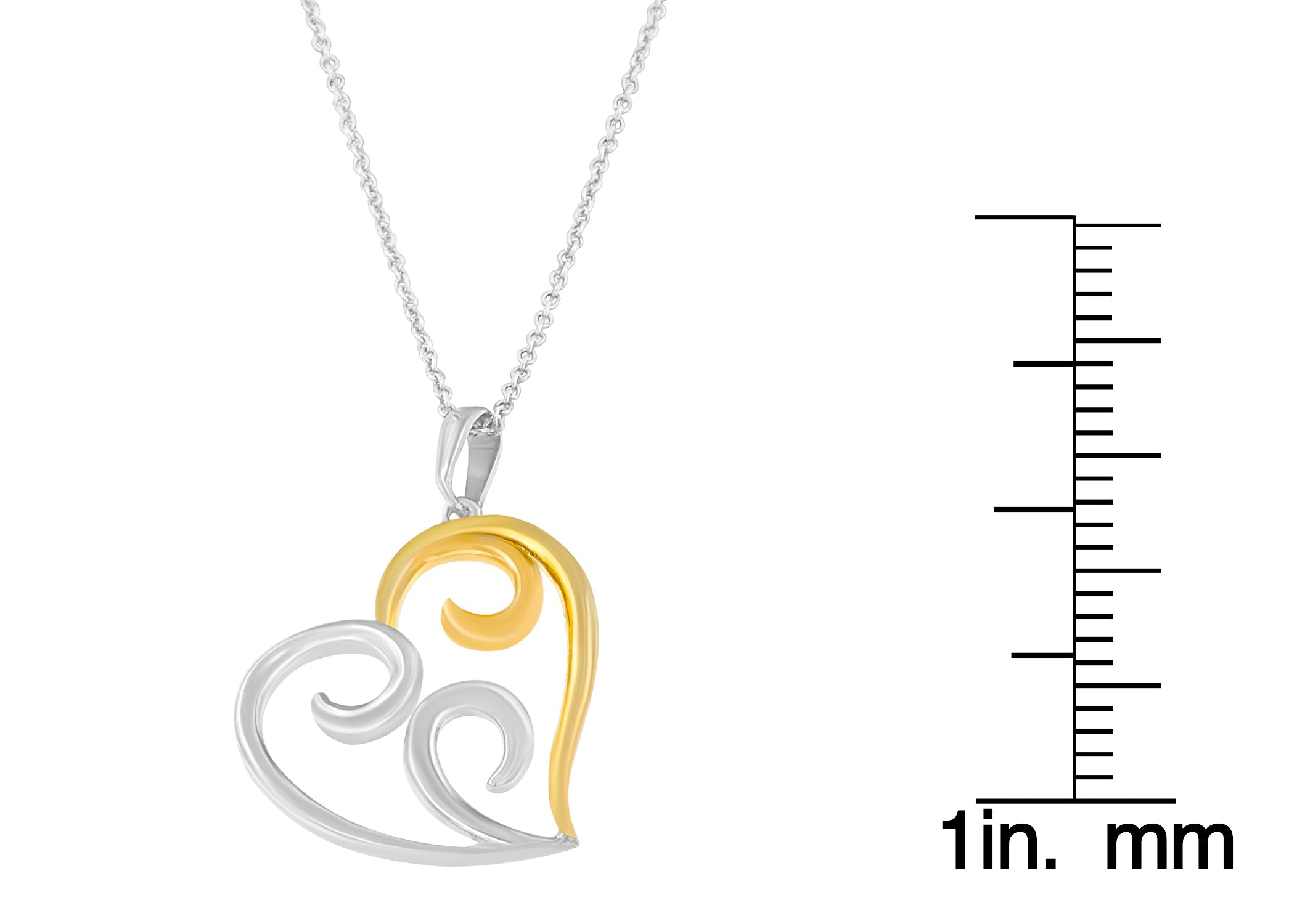 10K Yellow Gold Over .925 Sterling Silver Open Heart with Swirls 18" Box Chain Pendant Necklace - Friggin Jewelry
