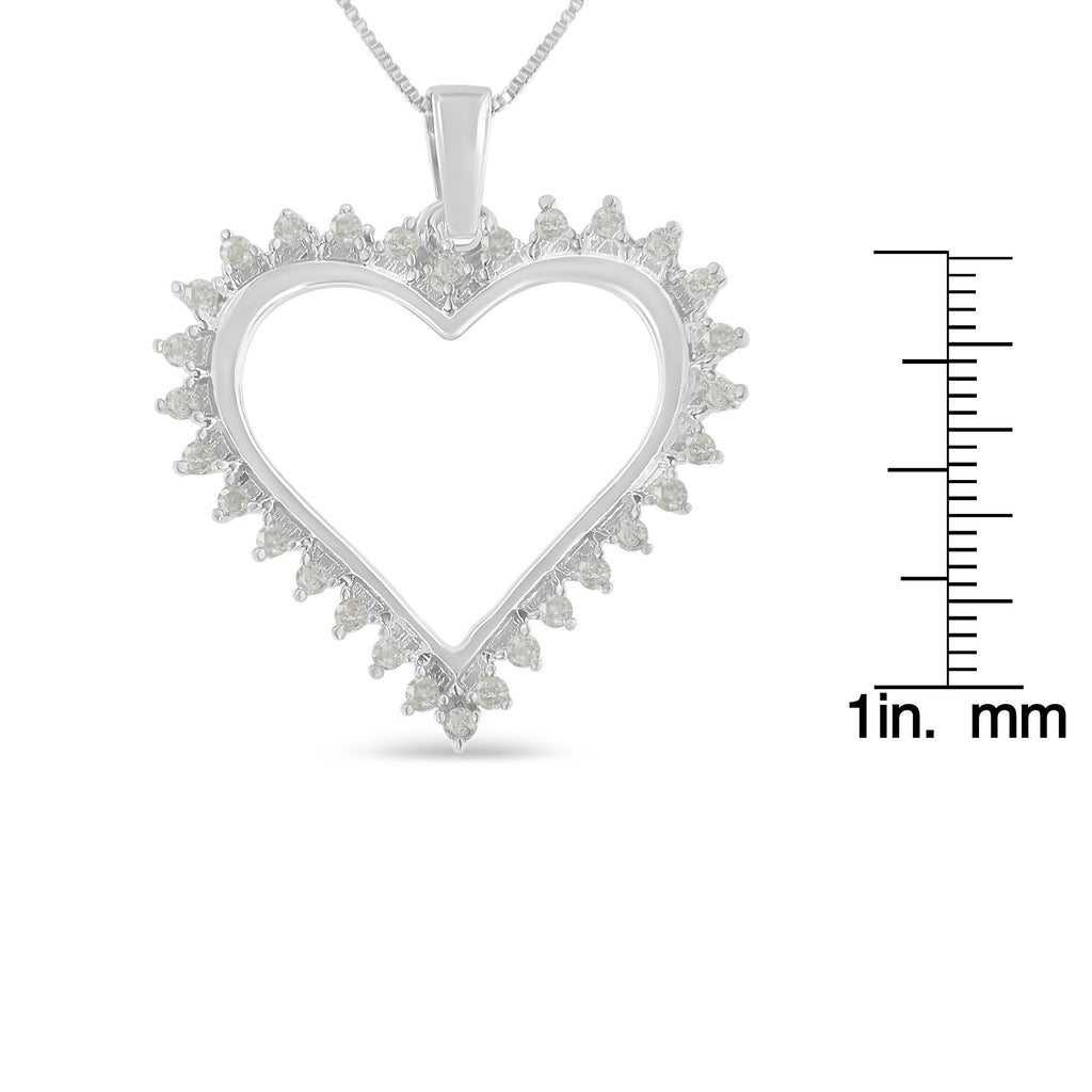 .925 Sterling Silver 1/4 cttw 3-Prong Diamond Open Heart 18" Pendant Necklace (I-J Color, I3 Clarity) - Friggin Jewelry