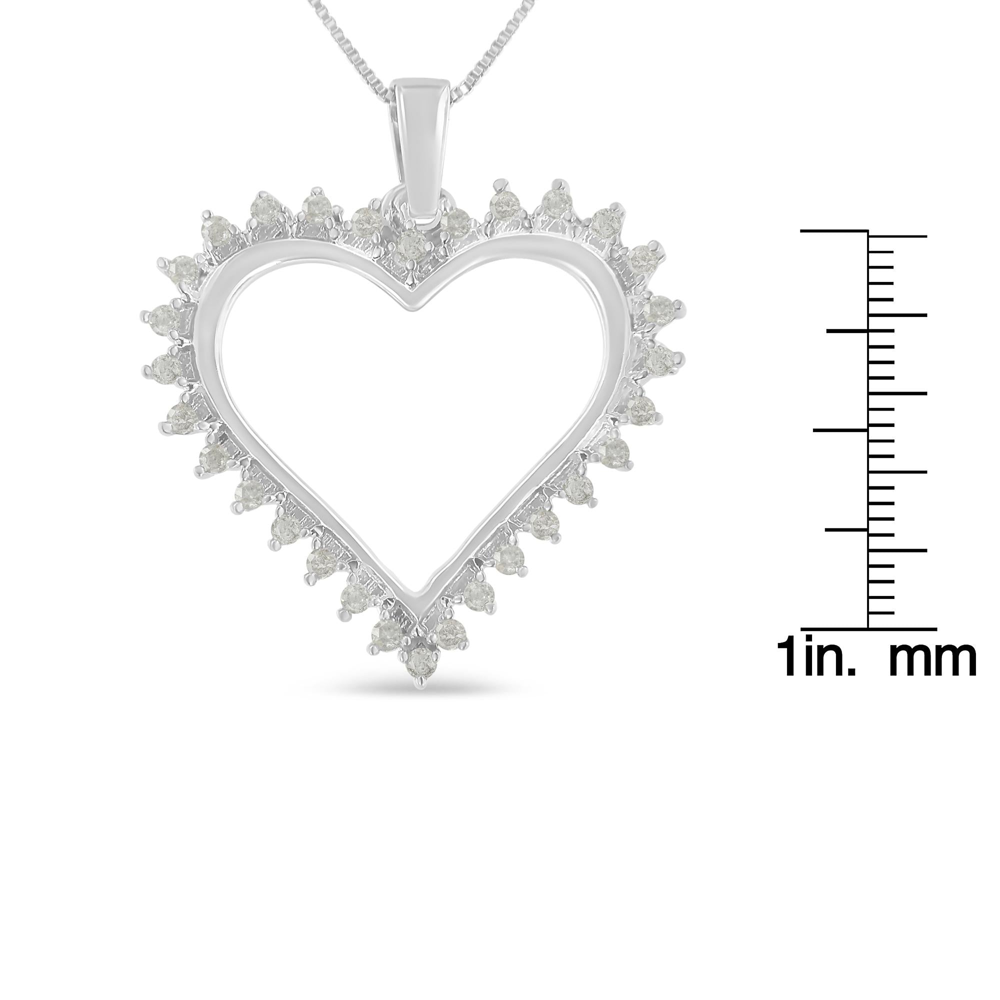 .925 Sterling Silver 1/4 cttw 3-Prong Diamond Open Heart 18" Pendant Necklace (I-J Color, I3 Clarity) - Friggin Jewelry