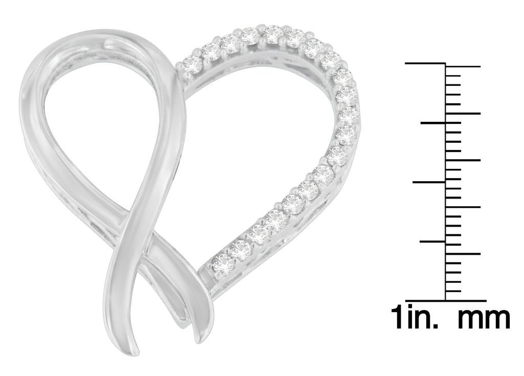 Collar con colgante de cinta y corazón de diamantes de talla redonda de 1/4 ct en plata de ley 925 (HI, I2-I3) - Friggin Jewelry
