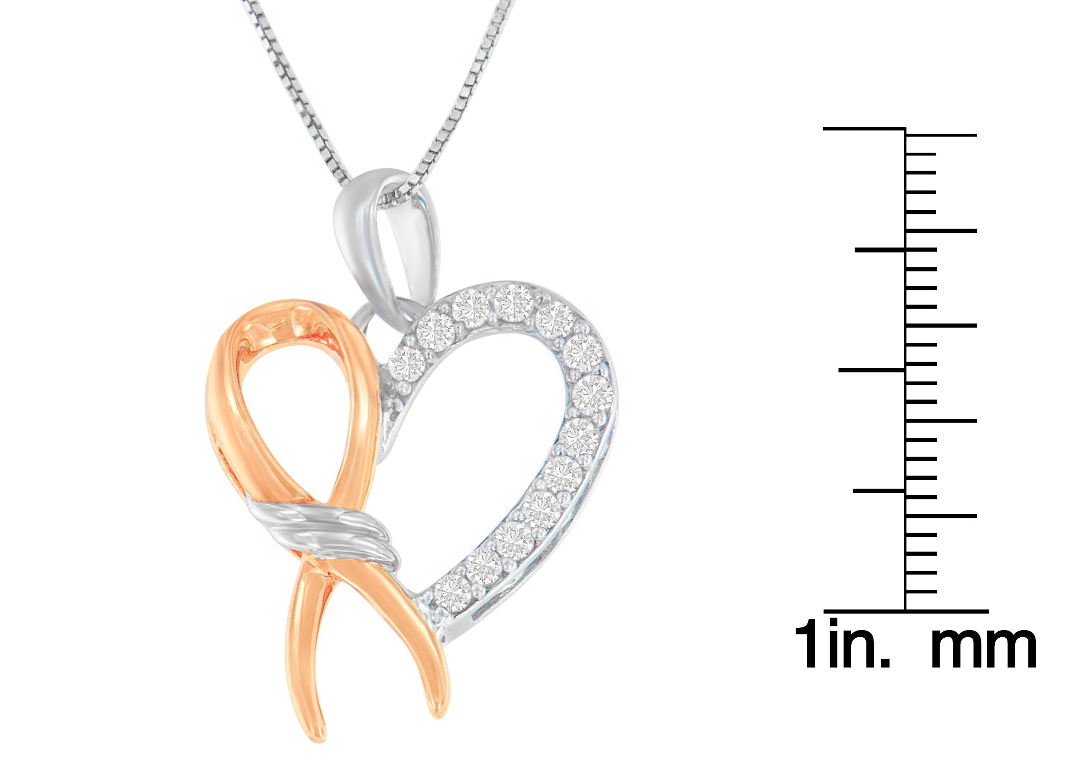 Two-Toned .925 Sterling Silver 1/5 cttw Round Cut Diamond Ribbon Heart Accent Pendant Necklace (H-I, I2-I3) - Friggin Jewelry