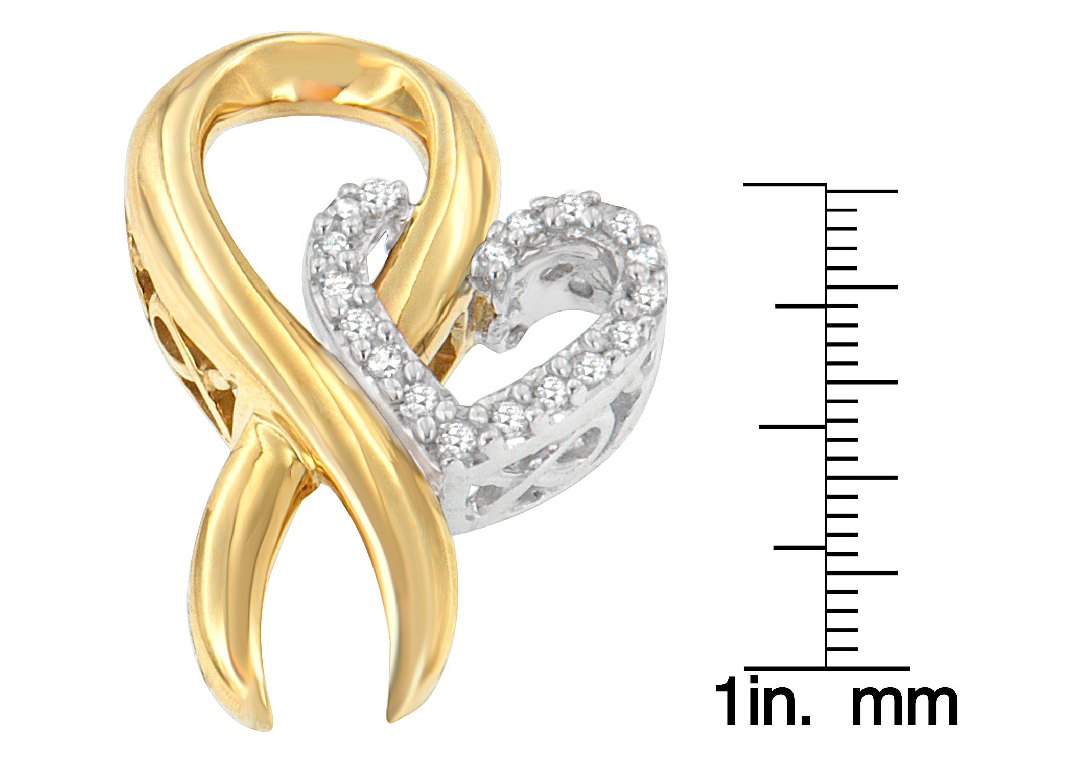 10K Yellow Gold and .925 Sterling Silver 1/10 cttw Diamond Heart Pendant Necklace (H-I, I1-I2) - Friggin Jewelry