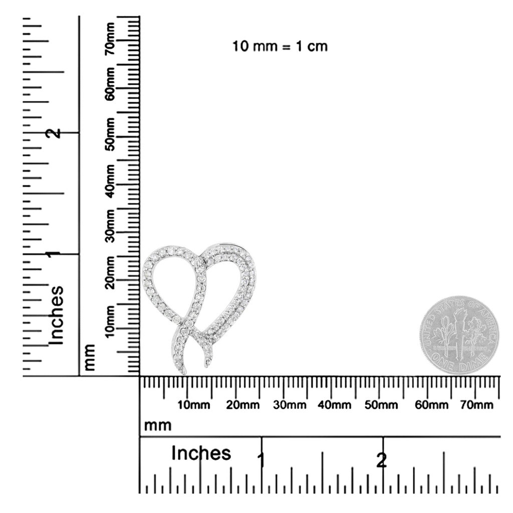 .925 Sterling Silver 1 cttw Diamond Heart and Ribbon 18" Pendant Necklace (I-J Clarity, I2-I3 Color) - 18" - Friggin Jewelry