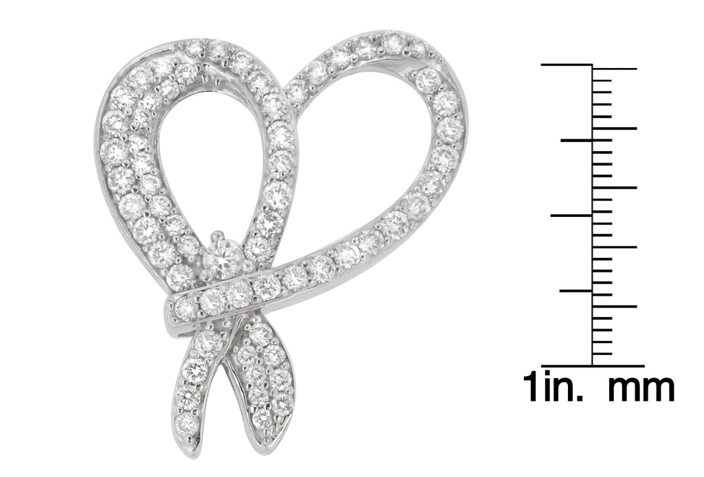 10K White Gold 1 cttw Round Cut Diamond Heart and Bow Pendant Necklace (G-H, SI1-SI2) - Friggin Jewelry Premium