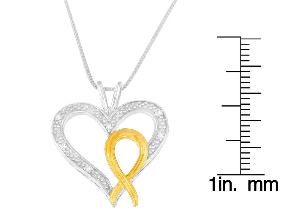 Collar con colgante de corazón y cinta de diamantes de 1/25 ct en dos tonos de plata de ley 925 (IJ, I2-I3) - Friggin Jewelry