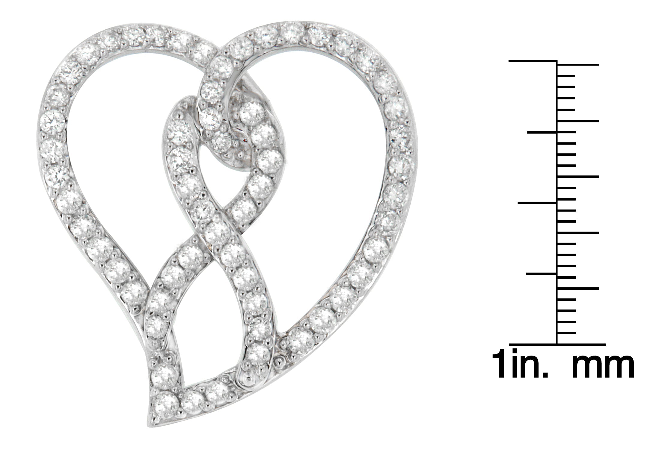 14K White Gold 1.0 Cttw White Diamond Awareness Ribbon & Open Heart 18" Pendant Necklace (H-I Color, I1-I2 Clarity) - White Diamond Ribbon - Friggin Jewelry
