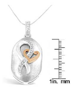 10k Rose Gold and Sterling Silver 1/10ct TDW Round Cut Diamond Interlocked Heart and Ribbon Pendant Necklace (H-I, I1-I2) - Friggin Jewelry