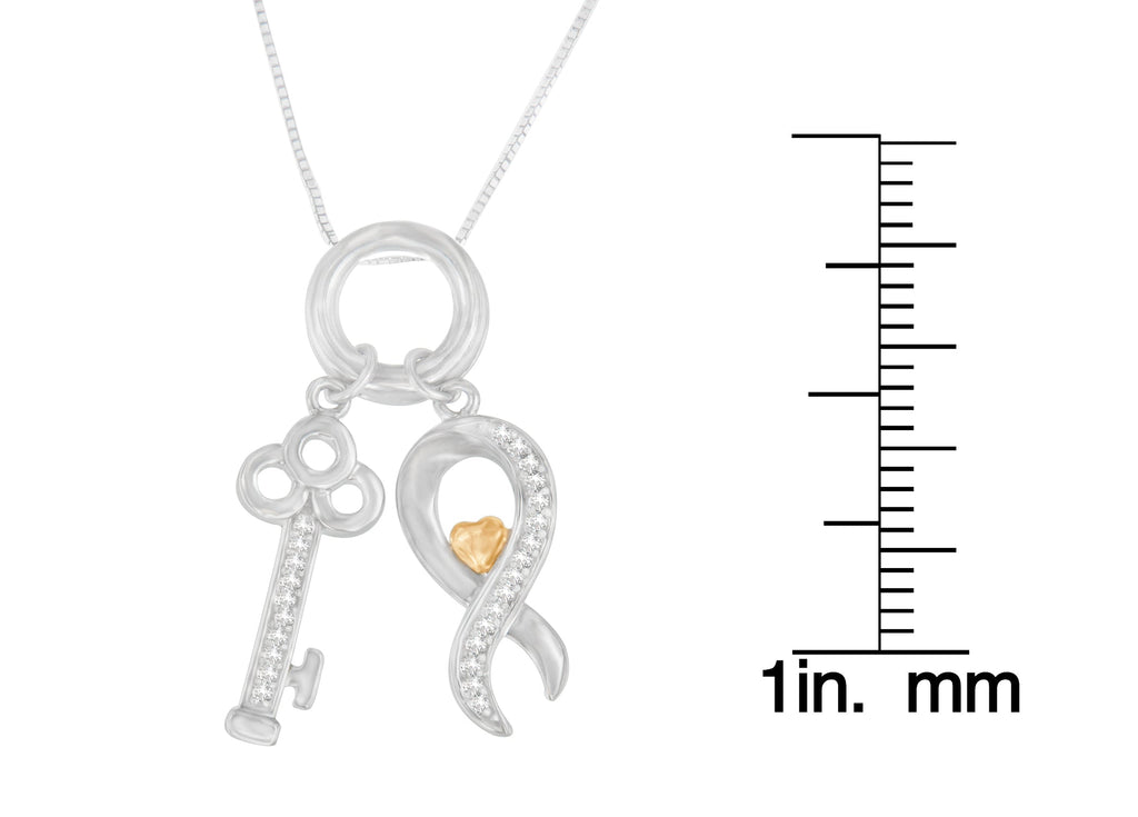 Two Tone .925 Sterling Silver 1/6 cttw Diamond Symbol Key Pendant Necklace (H-I, I1-I2) - Friggin Jewelry