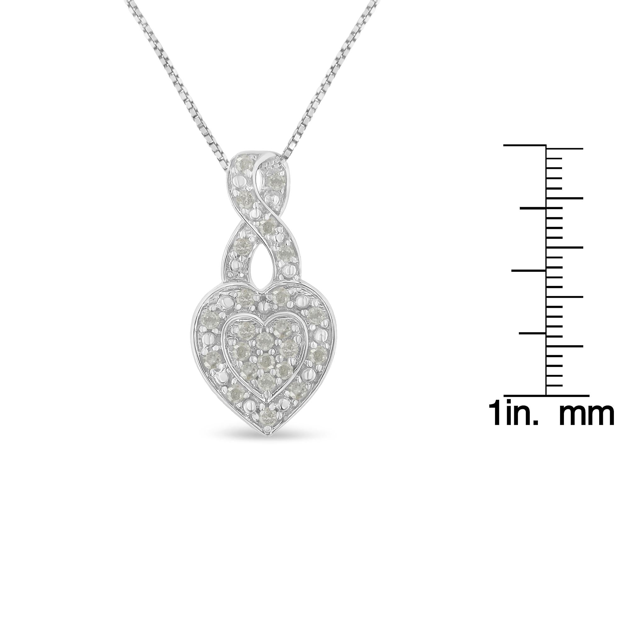 .925 Sterling Silver 1/3 Cttw Diamond Awareness Ribbon Halo Heart 18" Pendant Necklace (I-J Color, I2-I3 Clarity) - Friggin Jewelry