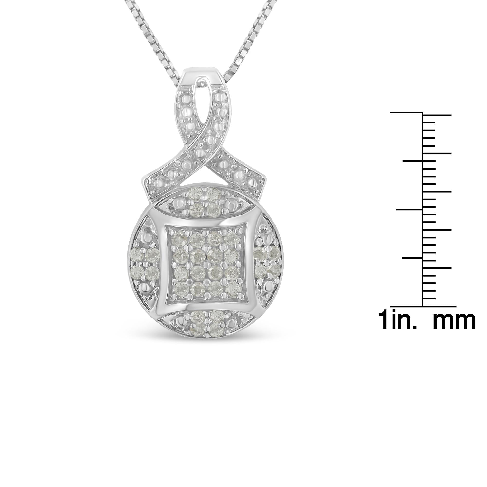 .925 Sterling Silver 1/3 cttw Diamond Ribbon and Circle Cluster 18" Pendant Necklace (I-J Color, I3 Clarity) - Friggin Jewelry
