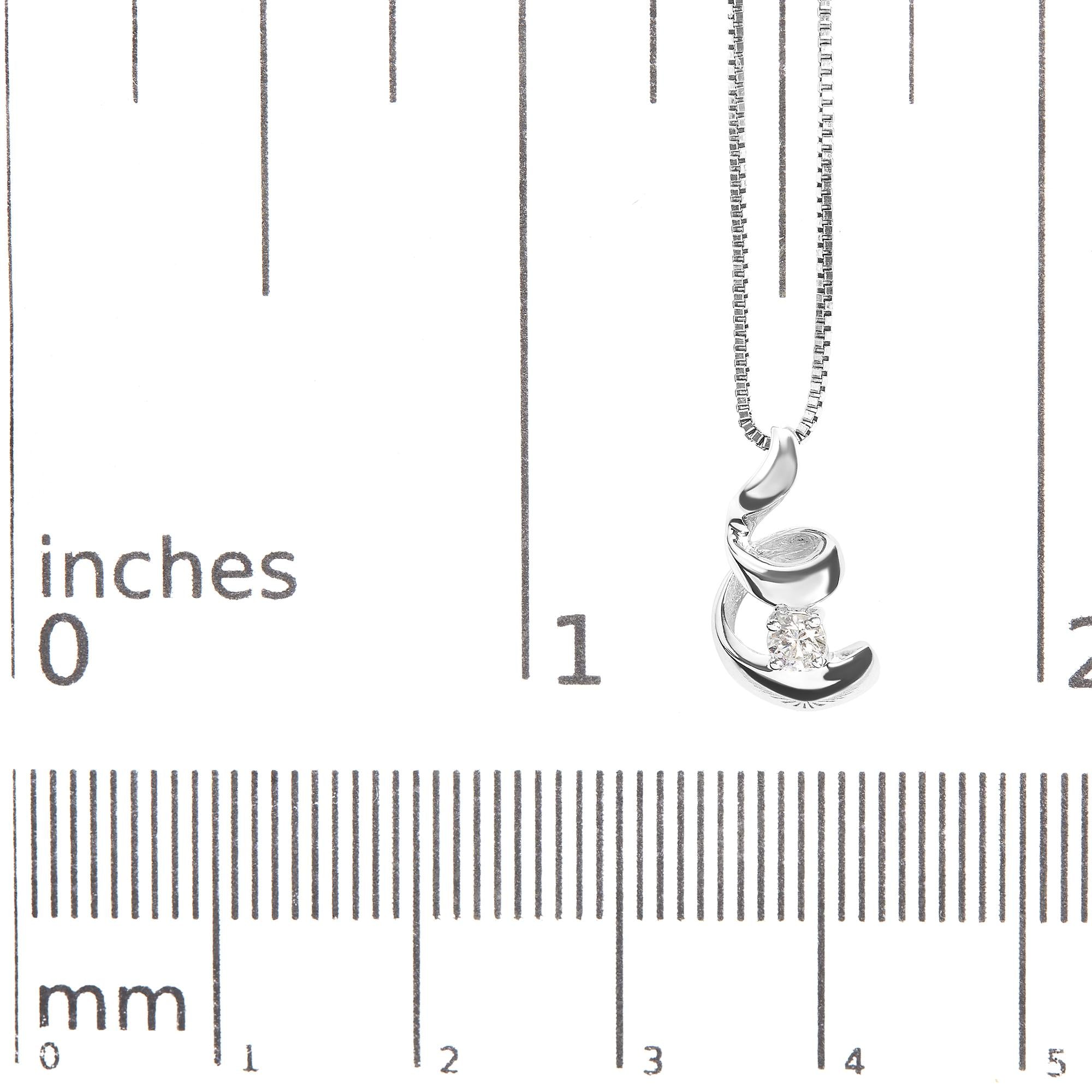 10K White Gold 1/10 Cttw Diamond Solitaire Spiral 18" Pendant Necklace (I-J Color, I2-I3 Clarity) - Friggin Jewelry