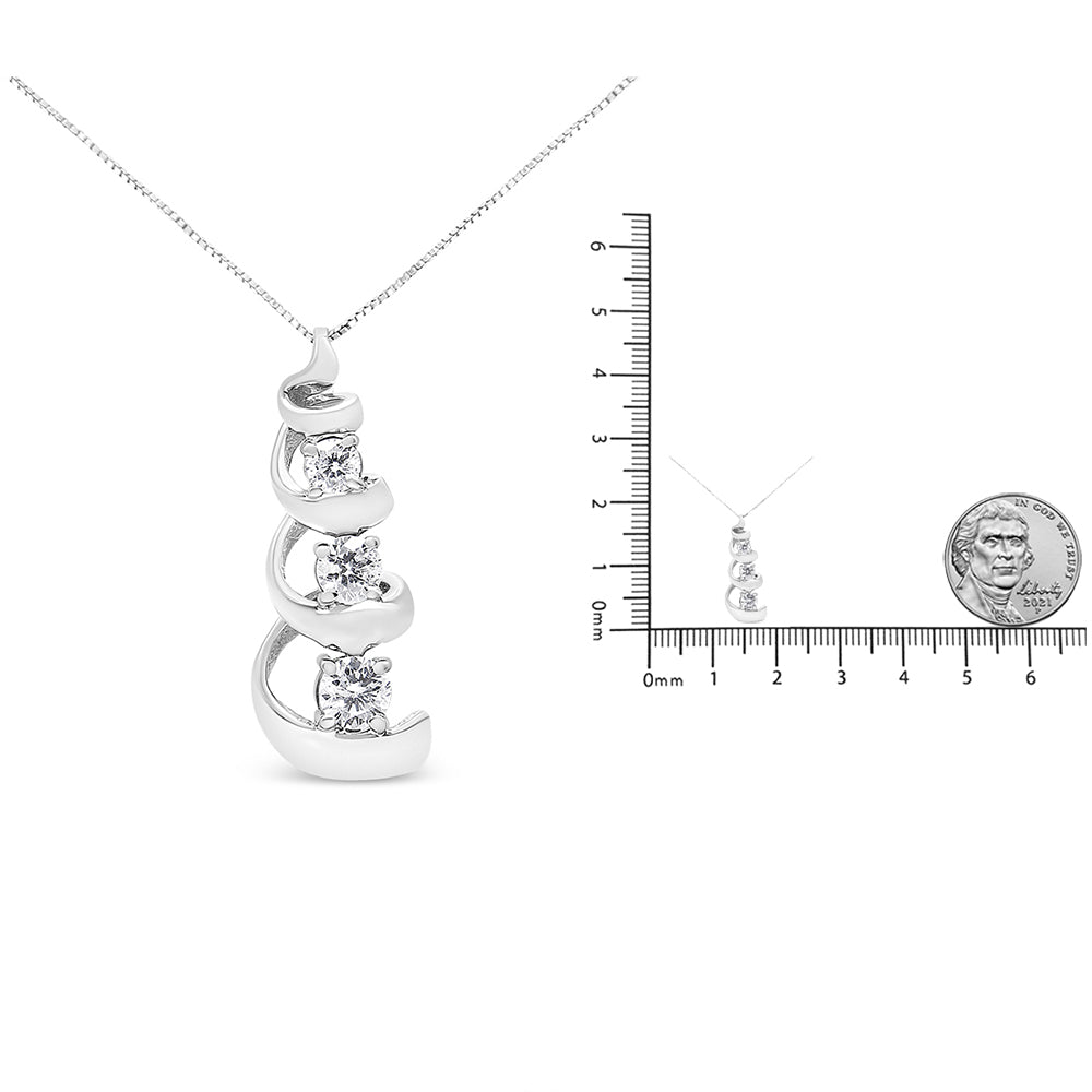 .925 Sterling Silver 1/4 cttw Diamond Swirl Shape Pendant Necklace (I-J, I2-I3) - Friggin Jewelry