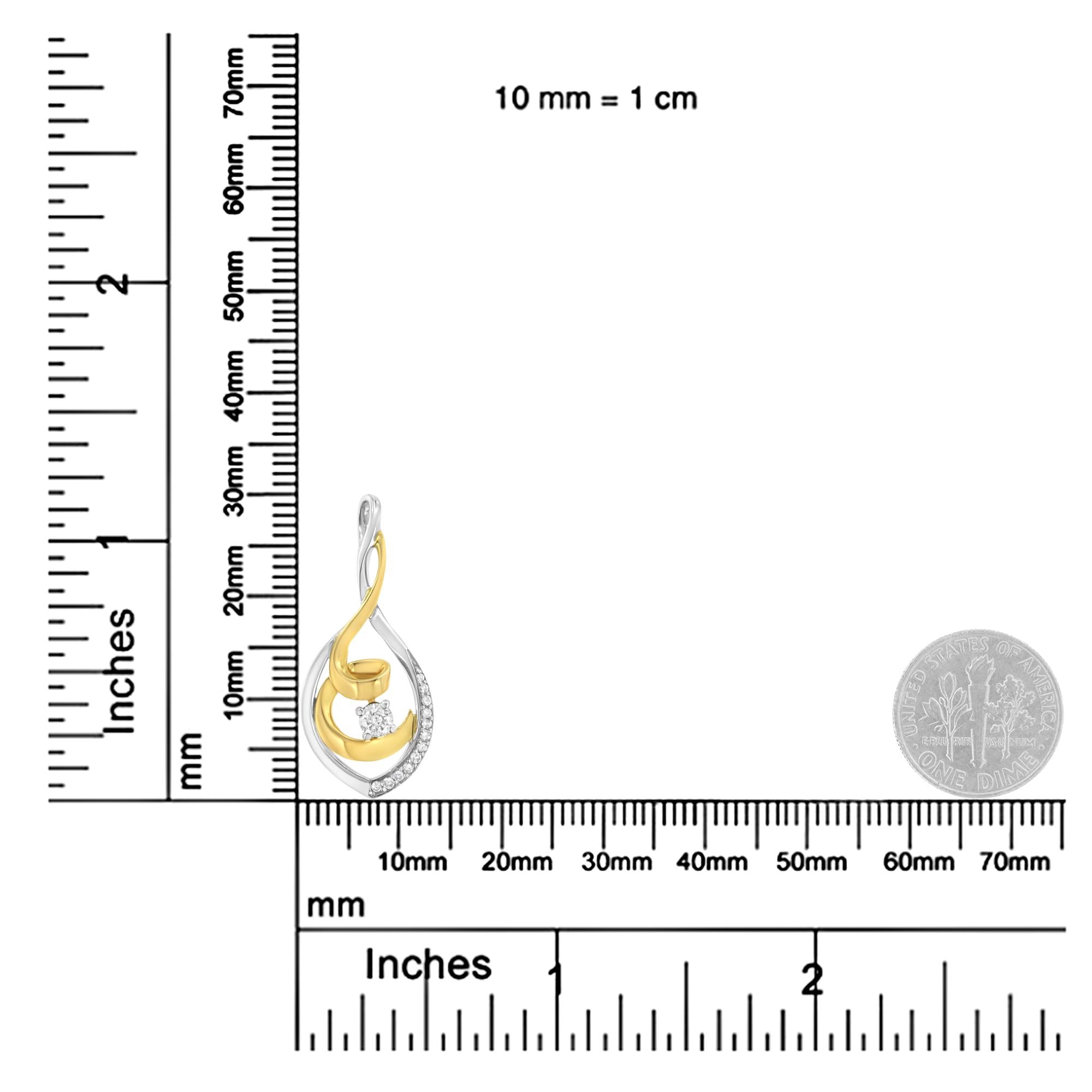 10K Two-Tone Yellow & White Gold 1/4 Cttw Brilliant-Cut Round Diamond Spiral Link 18" Pendant Necklace (I-J Color, I2-I3 Clarity) - Friggin Jewelry