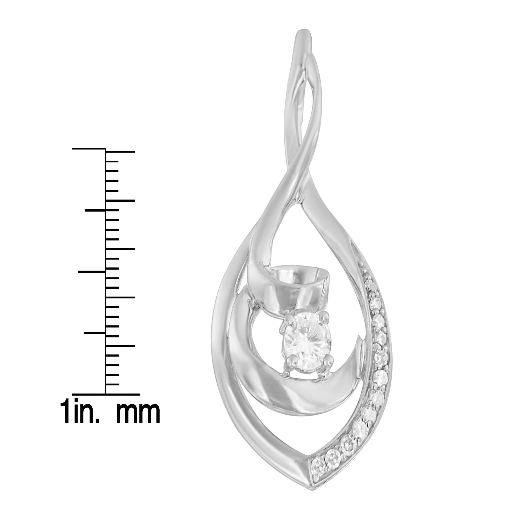 10K White Gold 1/4 Cttw Brilliant-Cut Round Diamond Spiral Link 18" Pendant Necklace (I-J Color, I2-I3 Clarity) - Friggin Jewelry