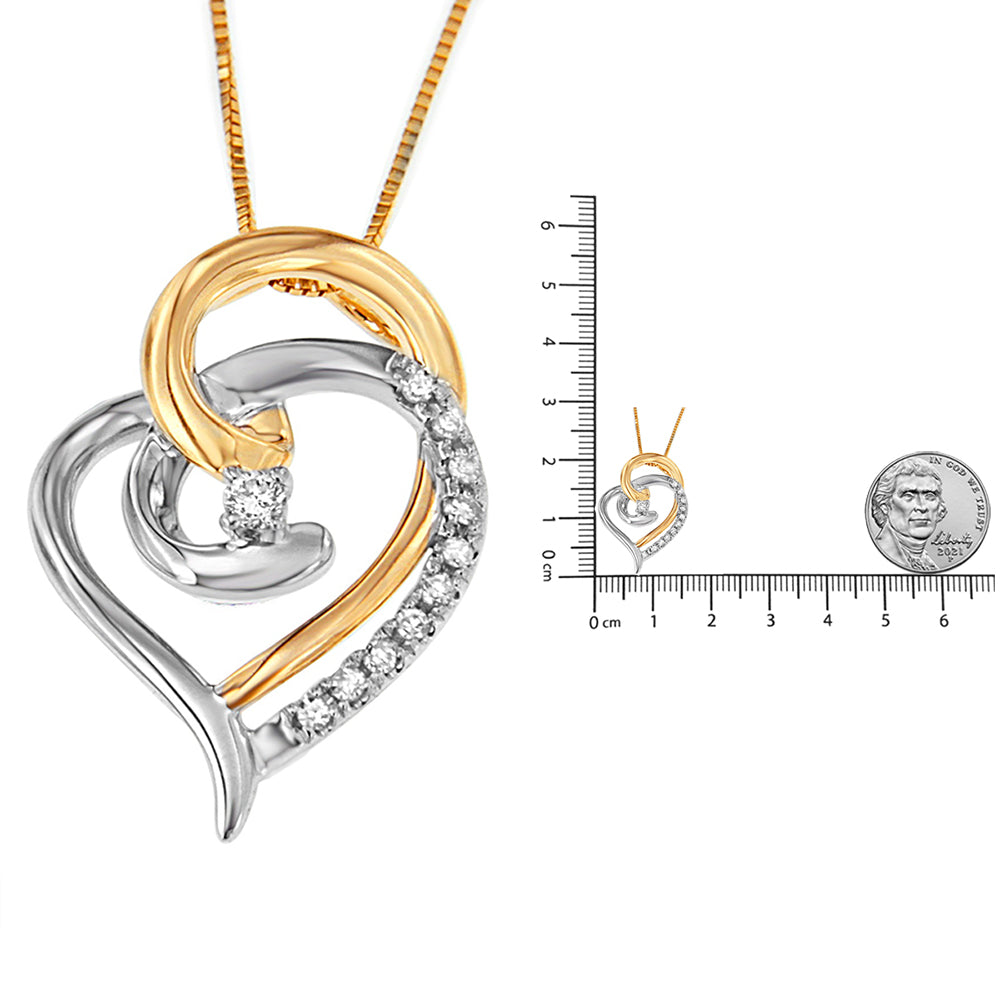 10K Yellow and White Gold Diamond Accent Open Double Heart Spiral Curl 18" Pendant Necklace (J-K Color, I2-I3 Clarity) - Friggin Jewelry