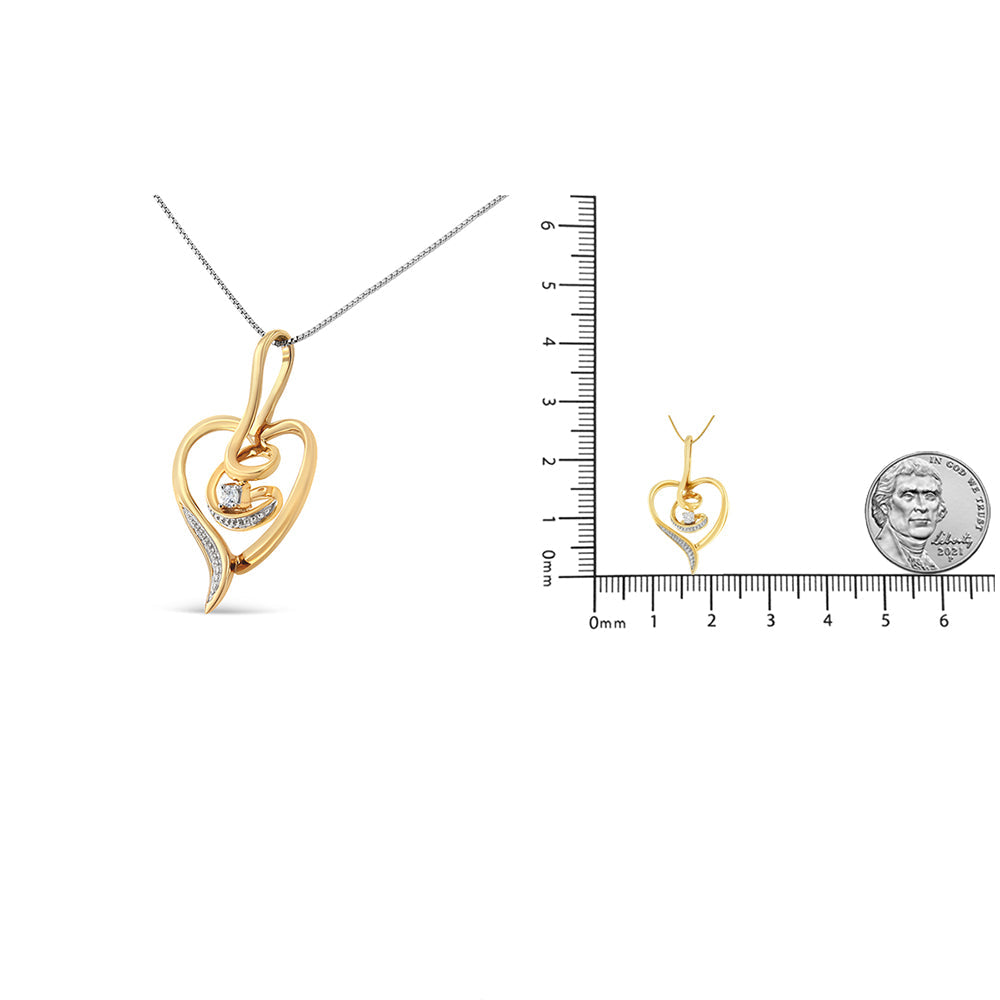 Espira 10K Yellow Gold .03 Cttw Diamond-Accented Round-Cut Diamond Swirl Open Heart 18" Pendant Necklace (I-J Color, I2-I3 Clarity) - Friggin Jewelry