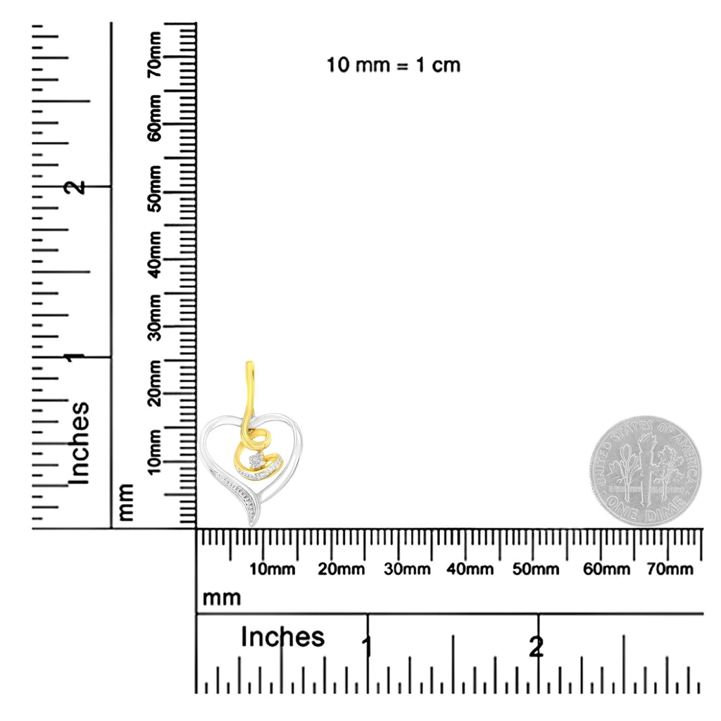 Espira 10K Two-Tone Yellow & White Gold .03 Cttw Diamond-Accented Round-Cut Diamond Swirl Open Heart 18" Pendant Necklace (I-J Color, I2-I3 Clarity) - Friggin Jewelry