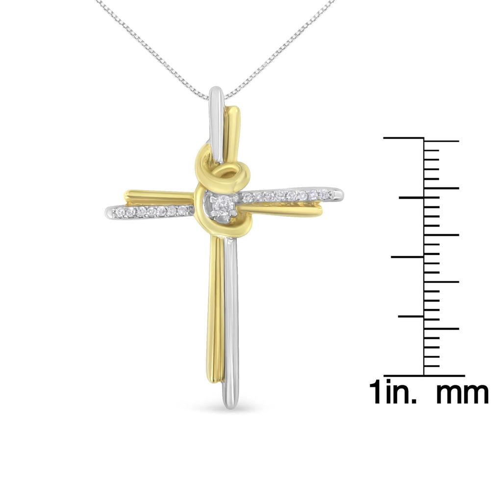 Collar Espira de oro amarillo y blanco de 10 quilates con colgante de cruz de 45 cm y detalles de diamantes (color JK, claridad I2-I3) - Friggin Jewelry