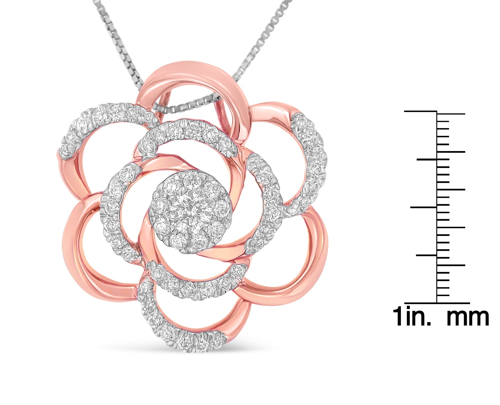 Collar con colgante de flor chapado en oro rosa de 10 quilates y diamante redondo de 1/2 ct (HI, I1-I2) - Friggin Jewelry