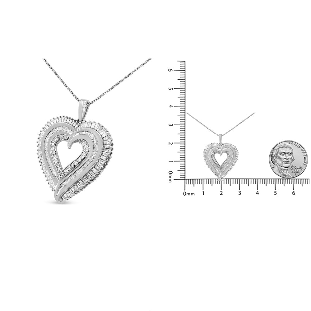 Collar con colgante de corazón compuesto de diamantes baguette de 1 1/2 ct en plata de ley 925 (18" pulgadas) (color IJ, claridad I1-I2) - Friggin Jewelry