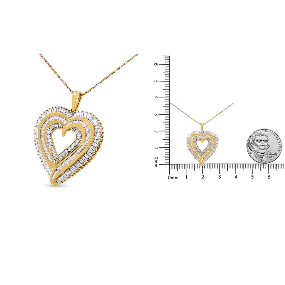 .925 Sterling Silver 1 1/2 Cttw Baguette Diamond Composite Heart 18" Inch Pendant Necklace (I-J Color, I1-I2 Clarity) - Friggin Jewelry