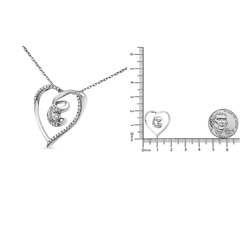 .925 Sterling Silver 1/4 Cttw Brilliant-Cut Diamond Open Heart Twisted Awareness Ribbon 18" Pendant Necklace (H-I Color, I1-I2 Clarity) - Friggin Jewelry