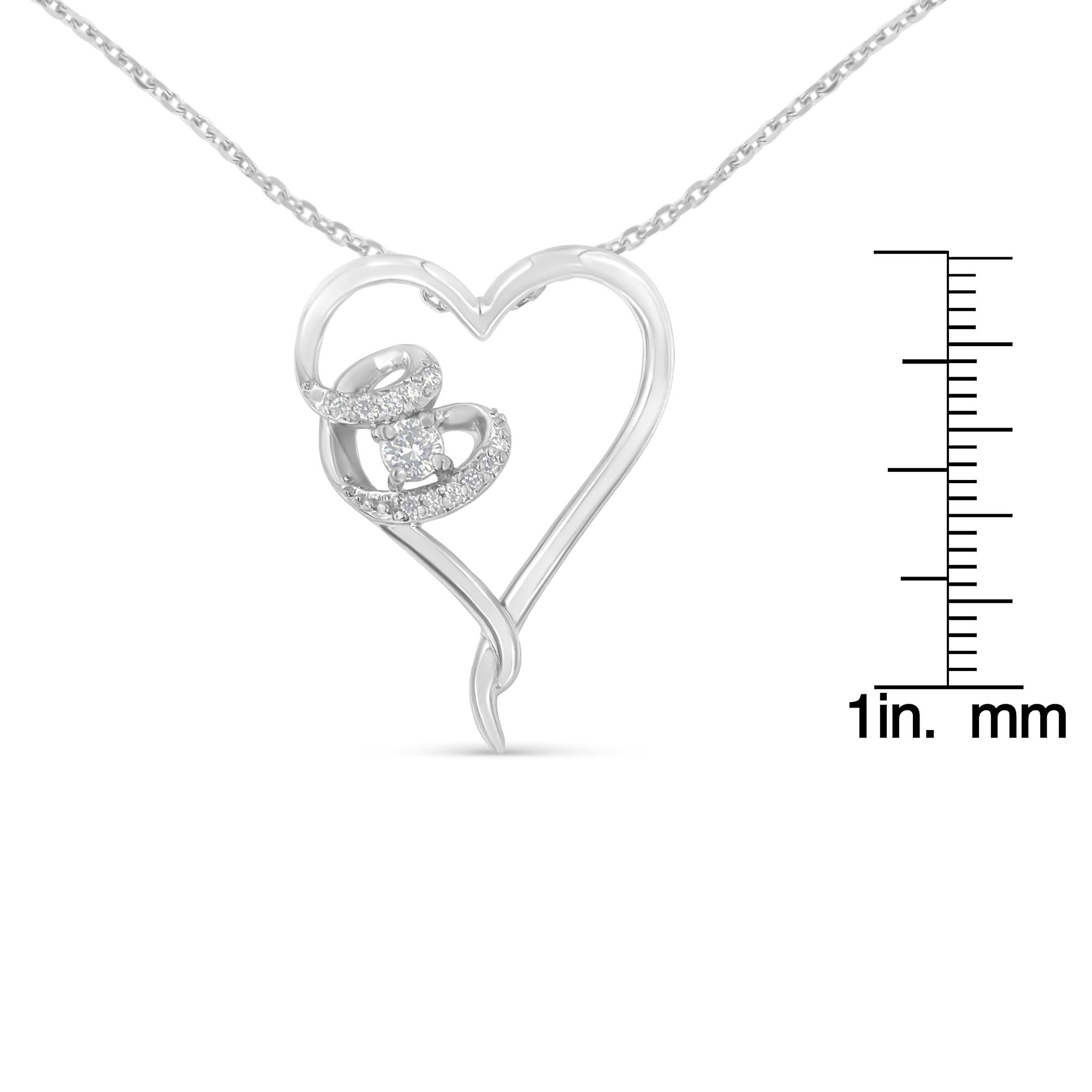 .925 Sterling Silver 1/10 cttw Diamond Heart Pendant Necklace (H-I, I1-I2) - Friggin Jewelry