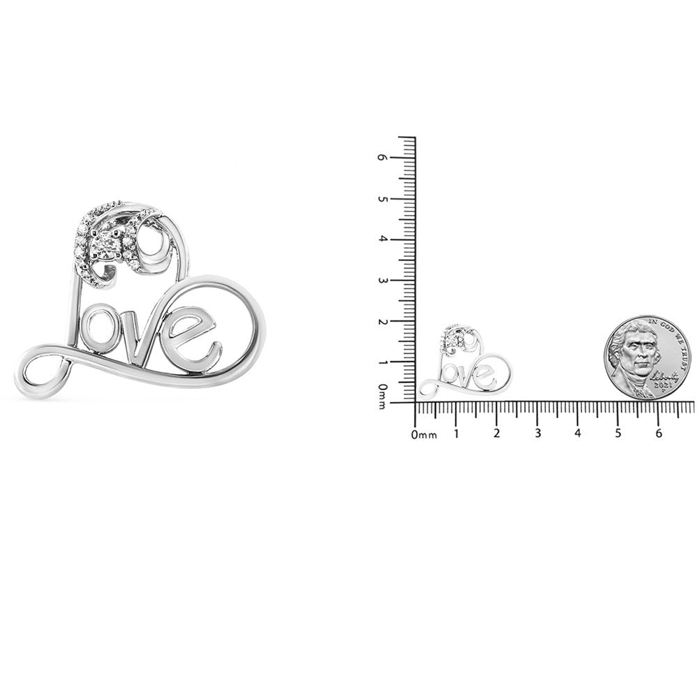 .925 Sterling Silver 1/10 Cttw Round Brilliant-Cut Diamond Accented Open Heart with Love 18" Pendant Necklace (H-I Color, I1-I2 Clarity) - Friggin Jewelry