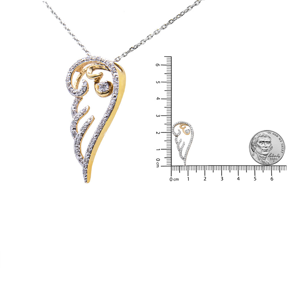 10K Yellow Gold over .925 Sterling Silver 1/4 Cttw Diamond Angel Wing 18" Pendant Necklace (H-I Color, I1-I2 Clarity) - Friggin Jewelry