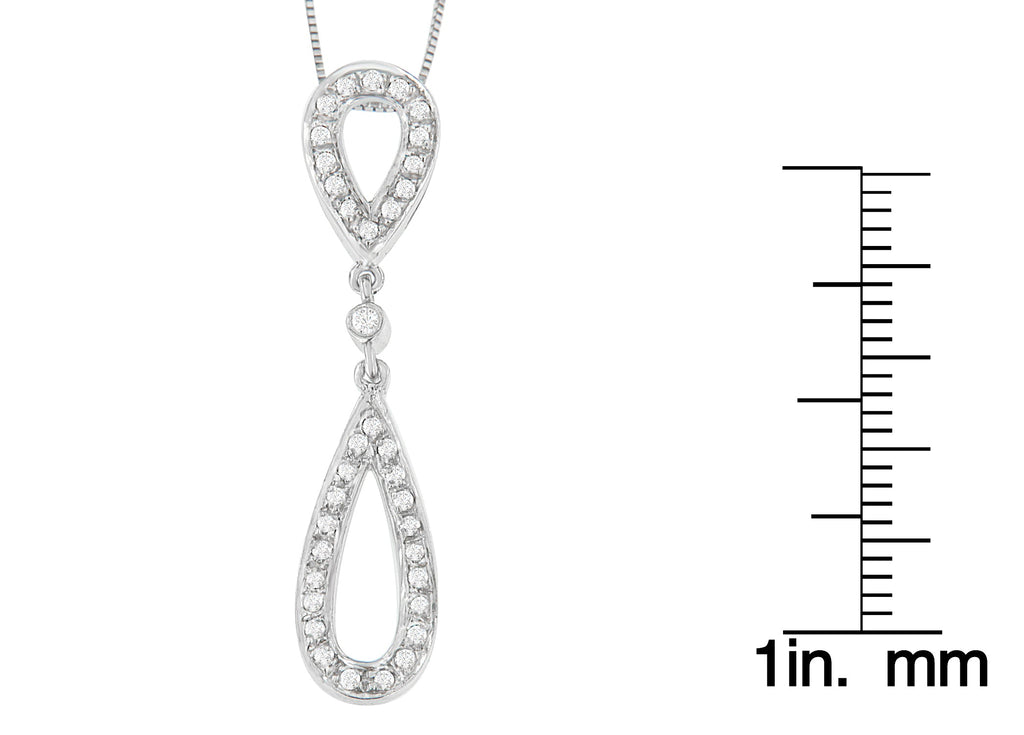 Collar con colgante de doble lágrima de diamantes de talla redonda de 1/4 ct en oro blanco de 14 quilates (HI, I2-I3) - Friggin Jewelry