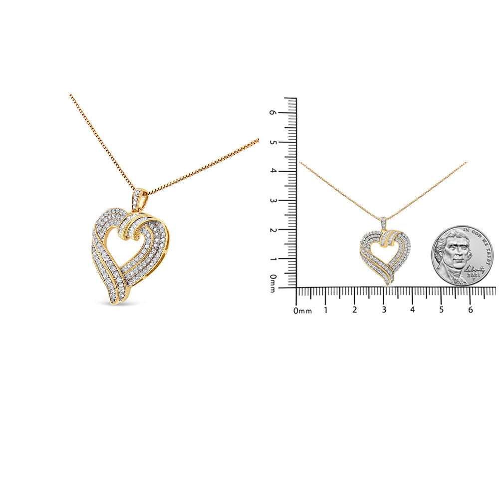 .925 Sterling Silver 1.00 Cttw Baguette Diamond Composite Open Heart 18" Inch Pendant Necklace (I-J Color, I1-I2 Clarity) - Friggin Jewelry