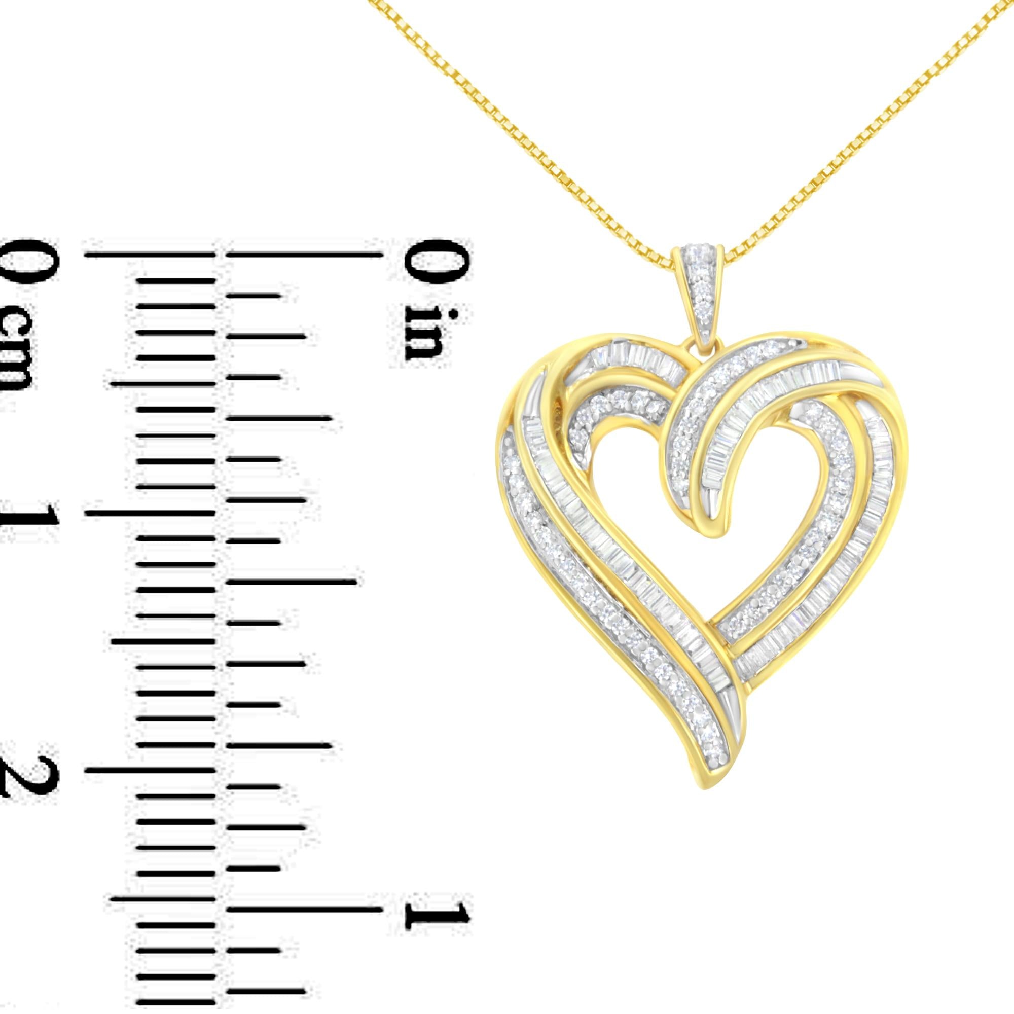 .925 Sterling Silver 3/4 Cttw Round and Baguette-Cut Diamond Open Heart 18" Pendant Necklace (I-J Color, I2-I3 Clarity) - Friggin Jewelry