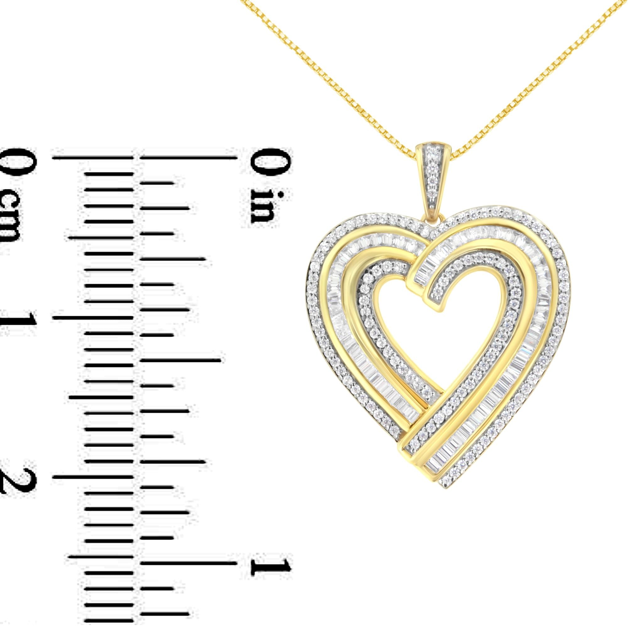 .925 Sterling Silver 1 3/8 Cttw Baguette Diamond Composite Heart 18" Inch Pendant Necklace (I-J Color, I1-I2 Clarity) - Friggin Jewelry