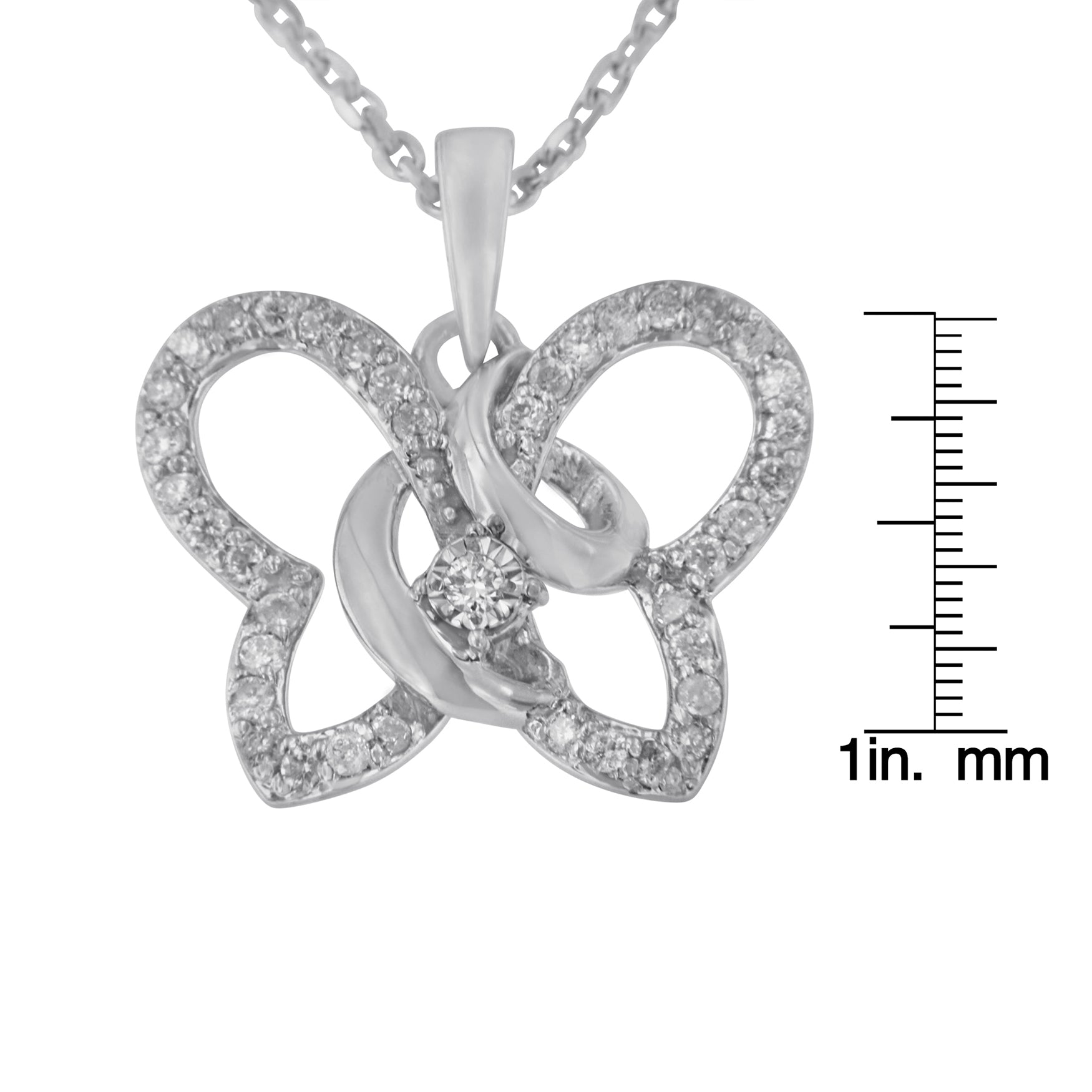 .925 Sterling Silver 1/4 cttw Prong-Set Diamond Butterfly 18" Pendant Necklace (H-I Color, I1-I2 Clarity) - Friggin Jewelry