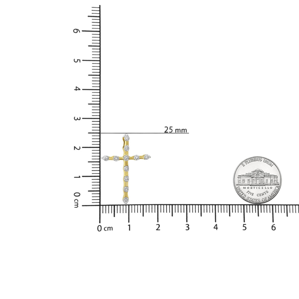 10K Yellow Gold Plated .925 Sterling Silver Miracle Set Diamond Accent Cross 18" Pendant Necklace (I-J Color, I3 Clarity) - Friggin Jewelry