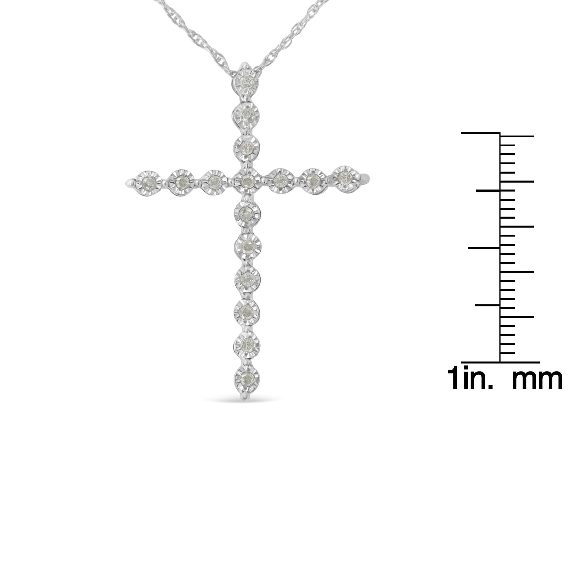 .925 Sterling Silver 1/6 Cttw Brilliant-Cut Diamond Miracle-Set Shared Prong Cross 18" Pendant Necklace (I-J Color, I2-I3 Clarity) - Friggin Jewelry