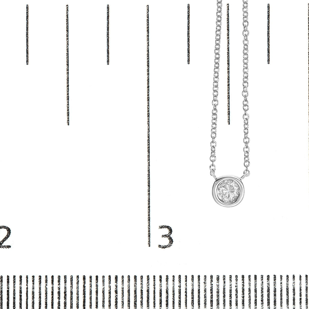 10K White Gold 1/2 Carat Round Brilliant-Cut Diamond Modern Bezel-Set Solitaire 16"-18" Pendant Necklace (H-I Color, SI2-I1 Clarity) - Friggin Jewelry