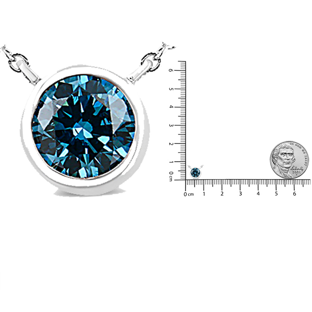 14K White Gold 1/2 Cttw Blue Lab Grown Diamond Modern Bezel-Set Solitaire 16"-18" Pendant Necklace (Blue Color,  VS2-SI1 Clarity) - Friggin Jewelry