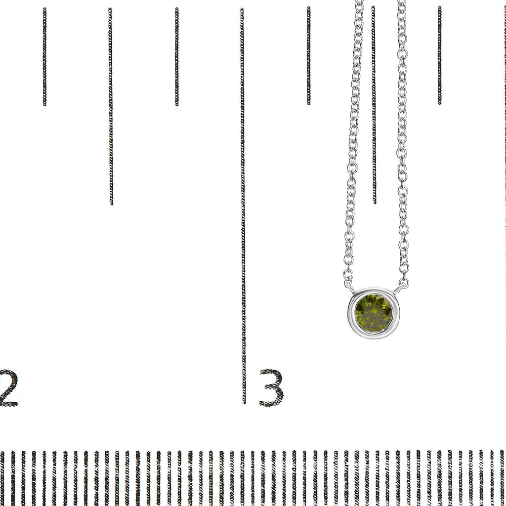 14K White Gold 1/2 Cttw Green Lab Grown Diamond Bezel-Set Solitaire 18" Pendant Necklace (Green Color, VS1-VS2 Clarity) - Friggin Jewelry