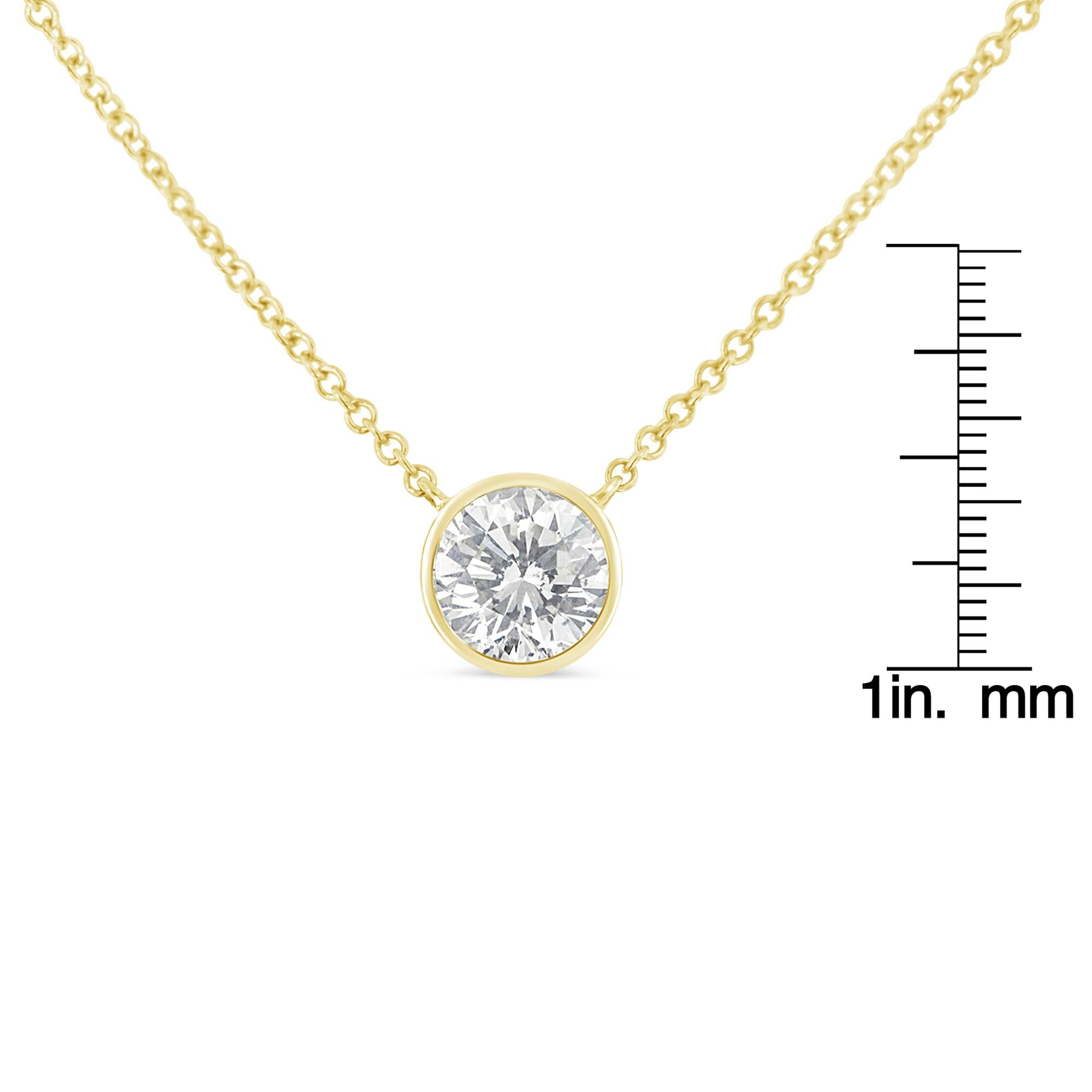 Collar con colgante solitario de oro amarillo de 10 quilates de 1/2 quilate con diamantes redondos de talla brillante engastados en bisel, de 40,6 a 45,7 cm (color HI, claridad SI2-I1) - Friggin Jewelry