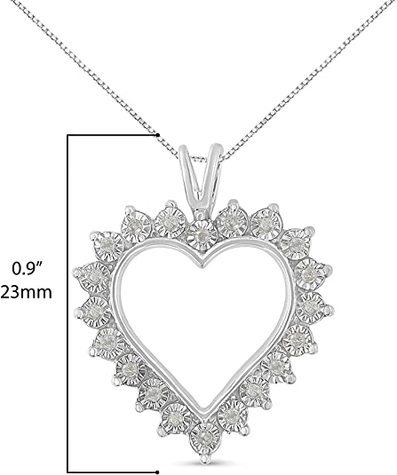 .925 Sterling Silver 1/4 Cttw Miracle Set Diamond Open Heart 18" Pendant Necklace (I-J Color, I3 Clarity) - Friggin Jewelry