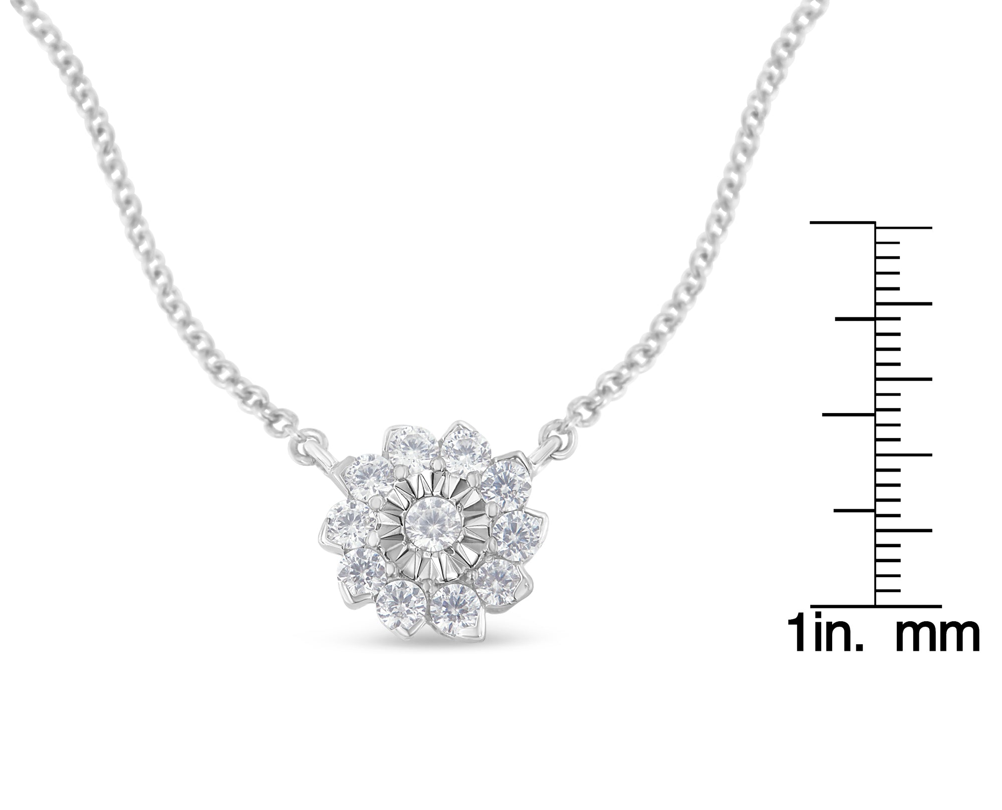 .925 Sterling Silver 1/2 Cttw Diamond Miracle Set Flower Cluster Pendant Necklace with Cable Chain (I-J Color, I1-I2 Clarity) - 18” - Friggin Jewelry