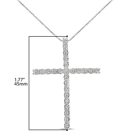 .925 Sterling Silver 1/2 Cttw Brilliant Cut Diamond Miracle-Set Cross 18" Unisex Pendant Necklace (I-J Color, I3 Clarity) - Friggin Jewelry