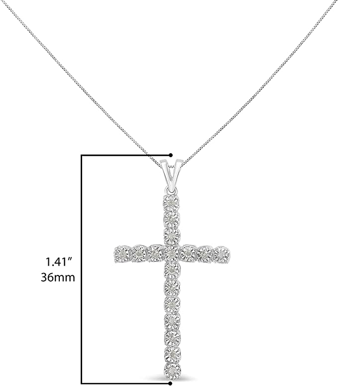 .925 Sterling Silver 1/4 Cttw Diamond Miracle Set Cross Unisex Pendant Necklace 18" (I-J Color, I3 Clarity) - Friggin Jewelry